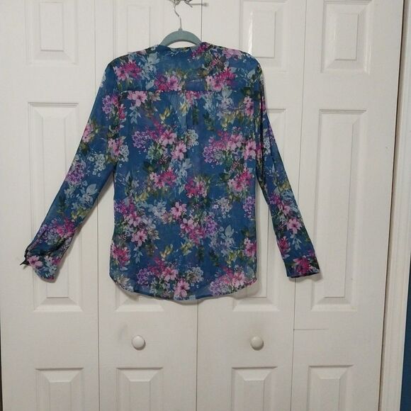 Kut From The Kloth Sheer Floral Blouse Shirt Women's Small Blue Pink preowned - Picture 2 of 3